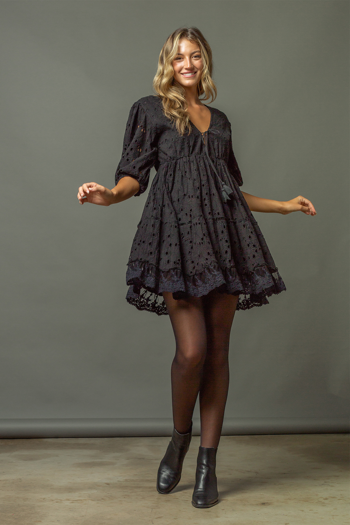 Octave ruffled tulle and corded lace mini dress